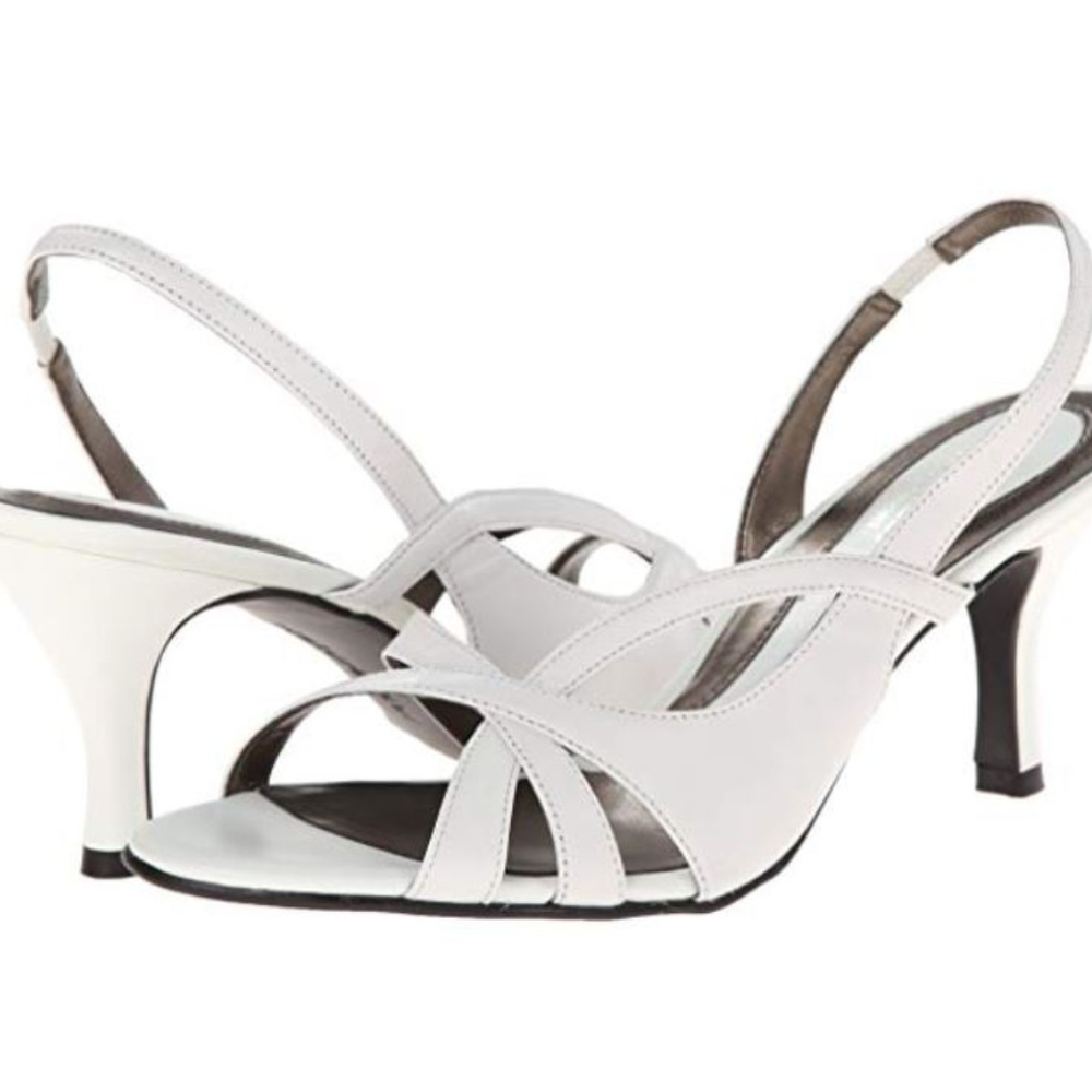 NATURALIZER PRISSY WHITE LEATHER SANDAL HEELS 7 - Picture 1 of 5